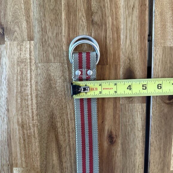 Y2K Woven Fabric Belt D-Ring Gray / Red Stripe Grunge Gorp Adjustable - Picture 10 of 12